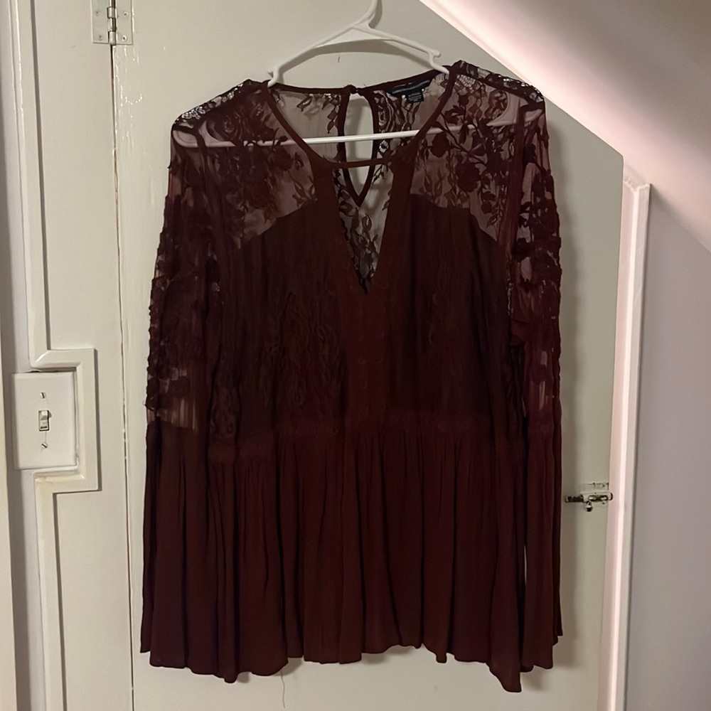 NWOT AE Sheer Embroidered Choker Top XL